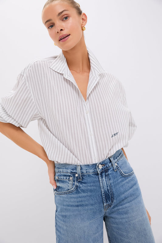 Grey and White Stripe Wexler Cotton Button Down
