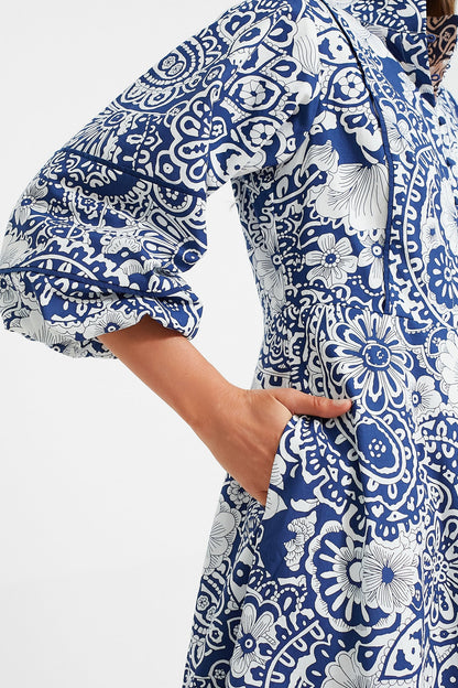 Navy and White Floral Hillsborough Midi Dress