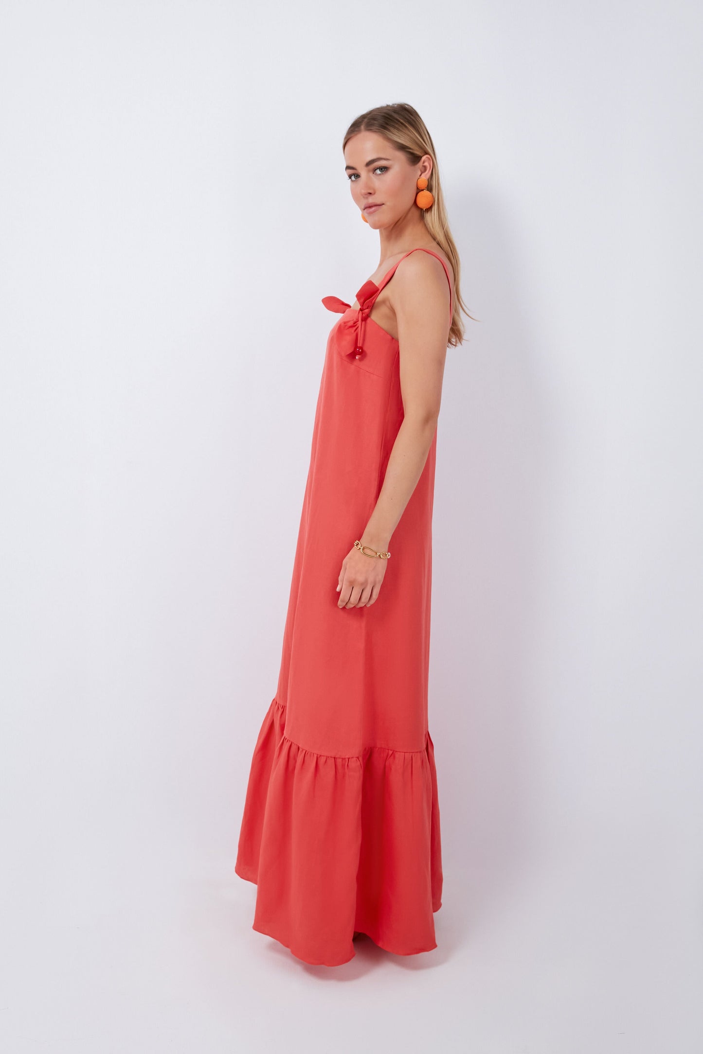 Red Cherry Bomb Solid Long Dress with Straps
