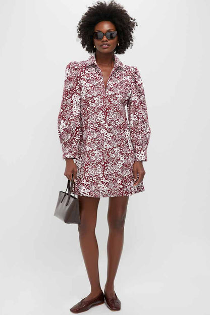 Maroon Floral Front Zip Begonia Mini Dress
