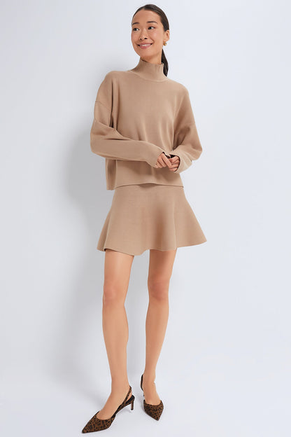 Tan Kaya Flare Knit Skirt