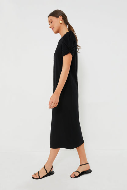 Black Short Sleeve Vesty Midi Dress