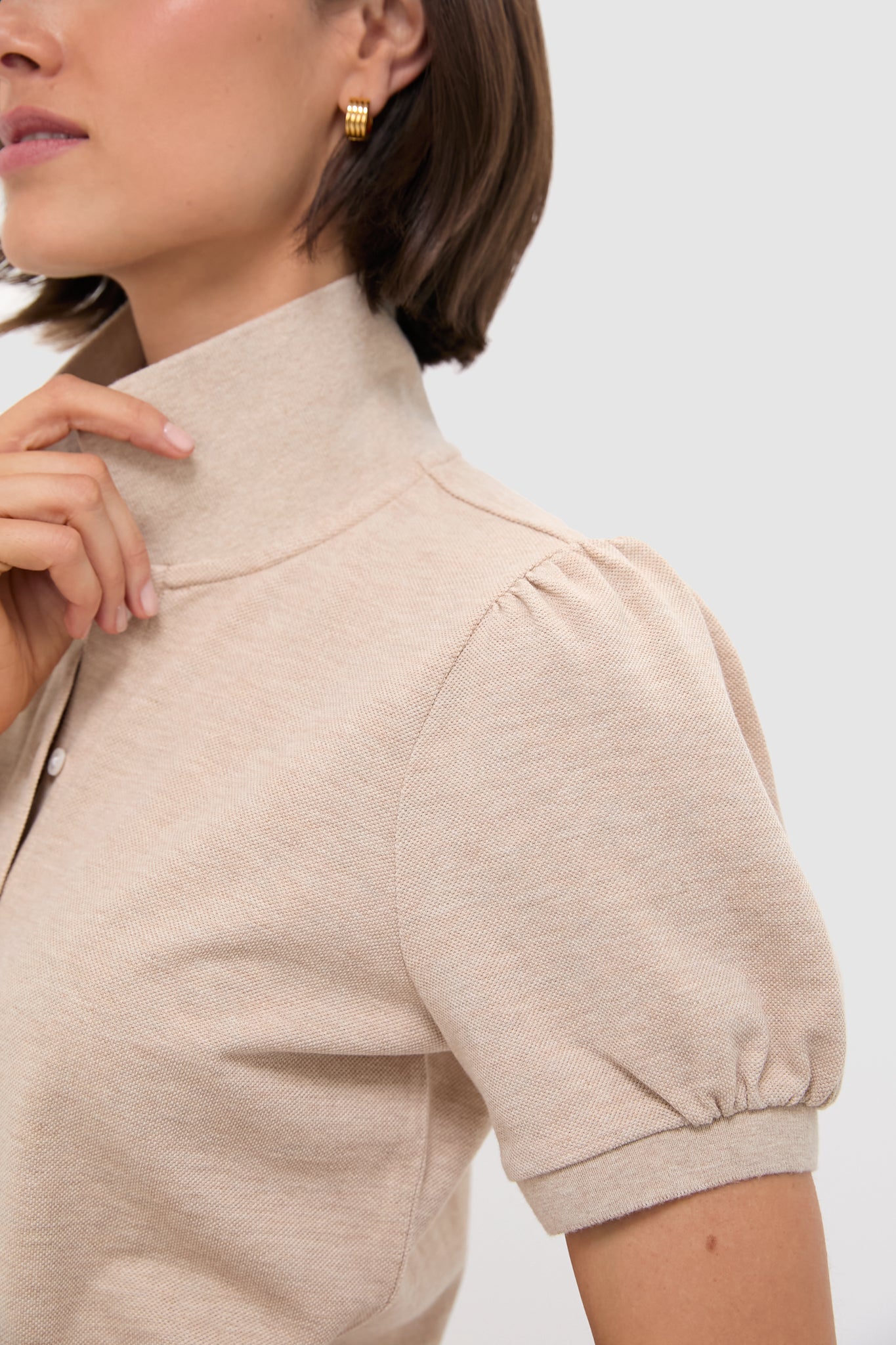 Sandstone Pique Puff Sleeve Peggy Polo