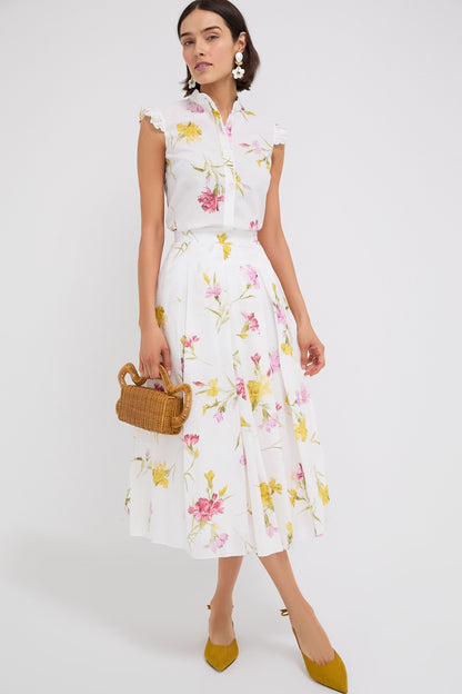 Dancing Carnation Multi Pleated Midi Skirt