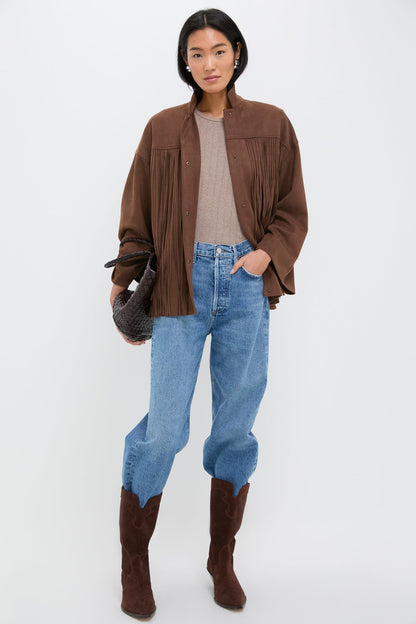 Chocolate Suede Fringe Marant Shirt Jacket