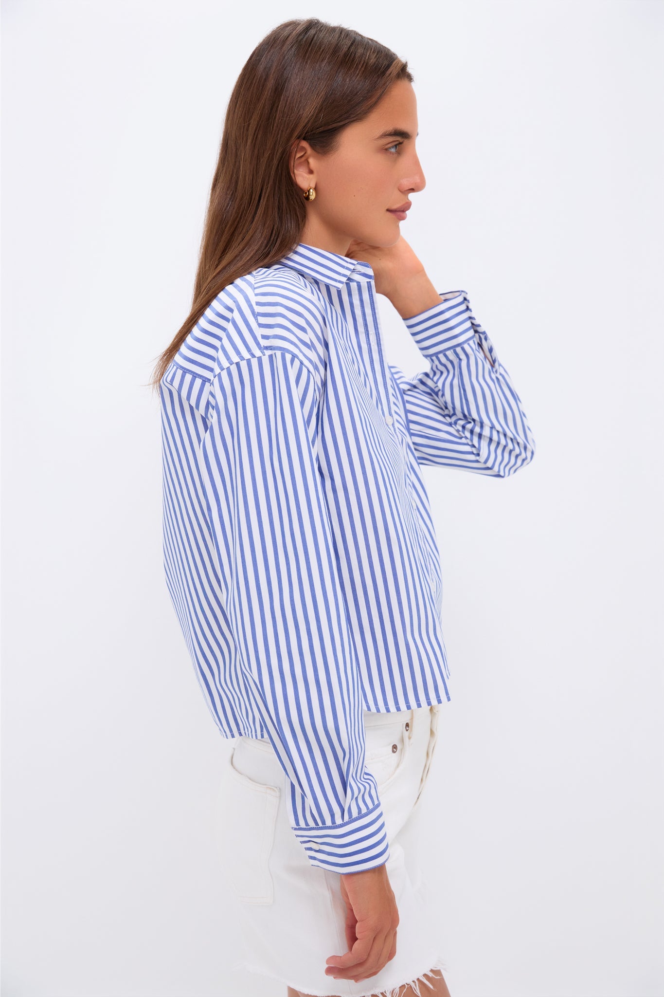 Blue Stripe Cropped Jasper Button Down
