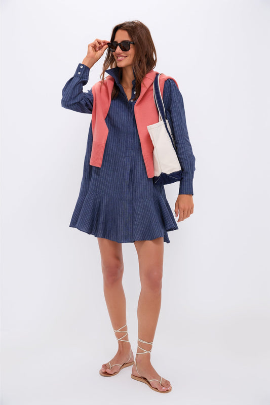 Dark Navy Stripe Linen Callahan Shirt Dress