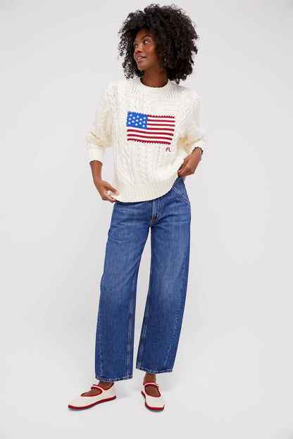 Cream American Flag Long Sleeve Pullover
