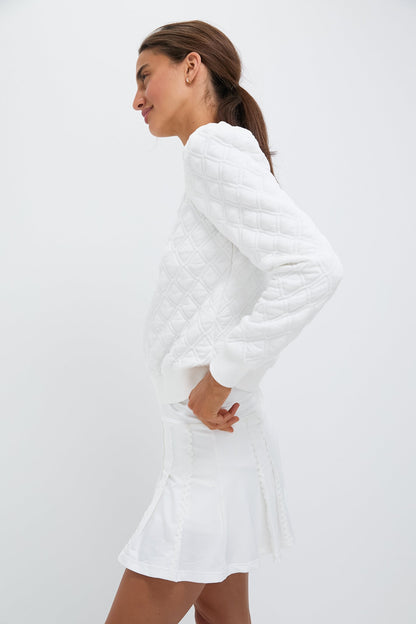 White Puff Sleeve Quilted Stretch Campbell Pullover