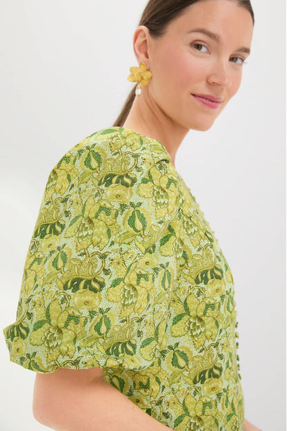 Chartreuse Multi Floral Marcy Midi Dress