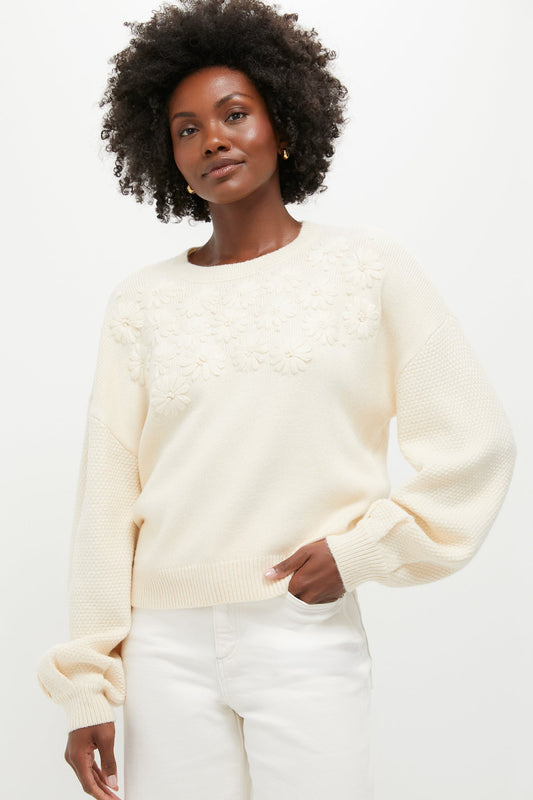 Cream Embroidered Floral Francine Sweater