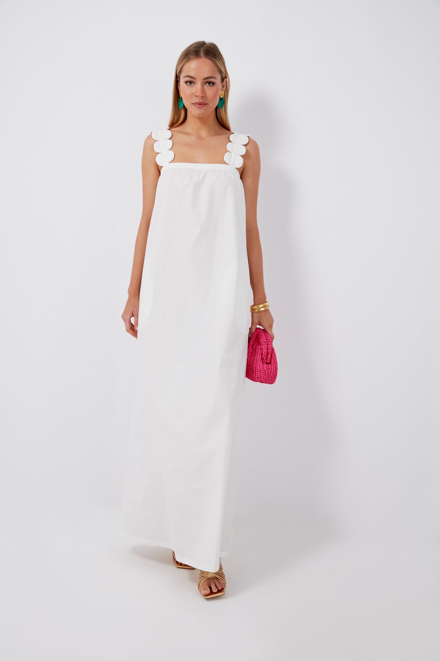 Off White Bubble Long Dress with Straps
