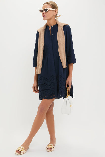 Navy Eyelet Royal Shirt Dress
