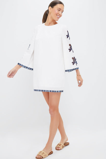 White & Blue Embroidery Atlantic Mini Dress