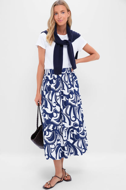 Navy & White Swirl Print Willard Maxi Skirt