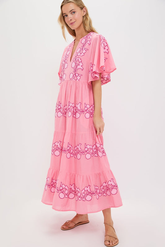 Tangier Pink Flirty V Neck Maxi Dress