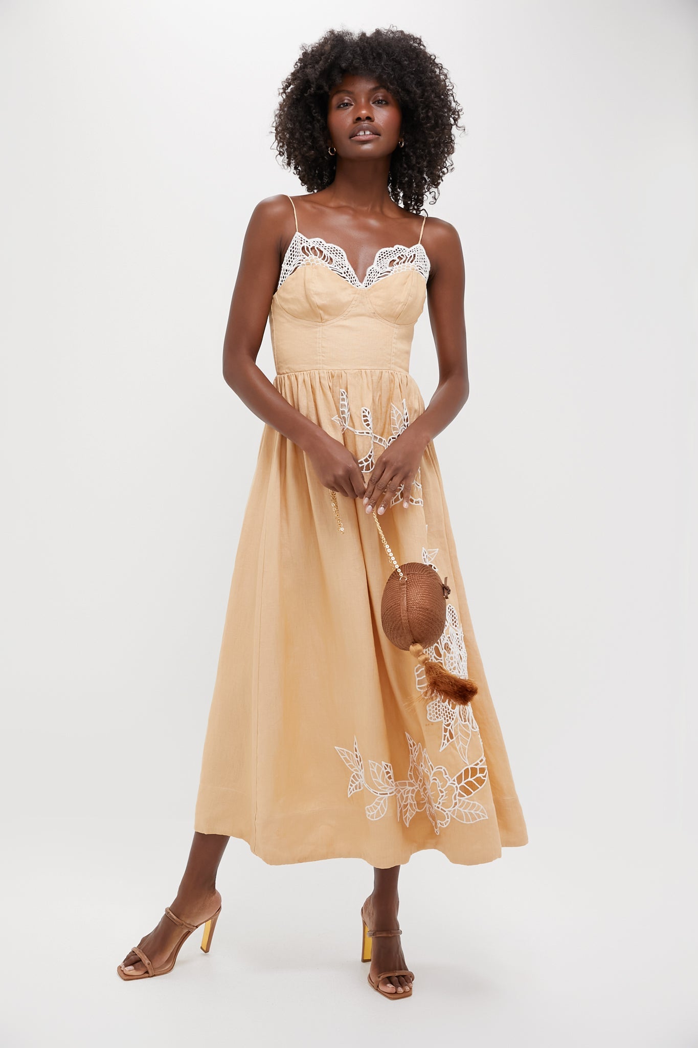 Sand Richelieu Cup Midi Dress