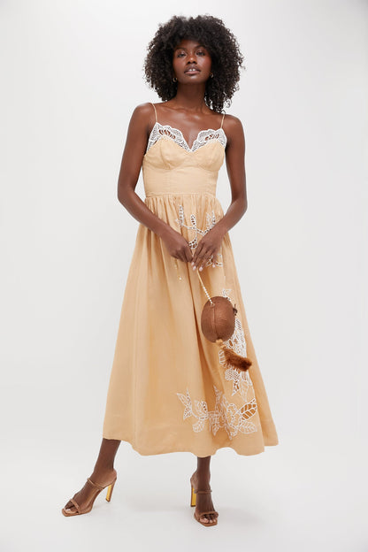 Sand Richelieu Cup Midi Dress