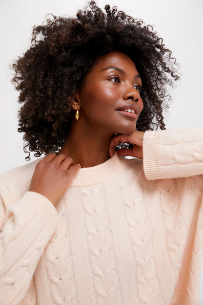 Soft Pink Cashmere Eloise Cable Knit Sweater