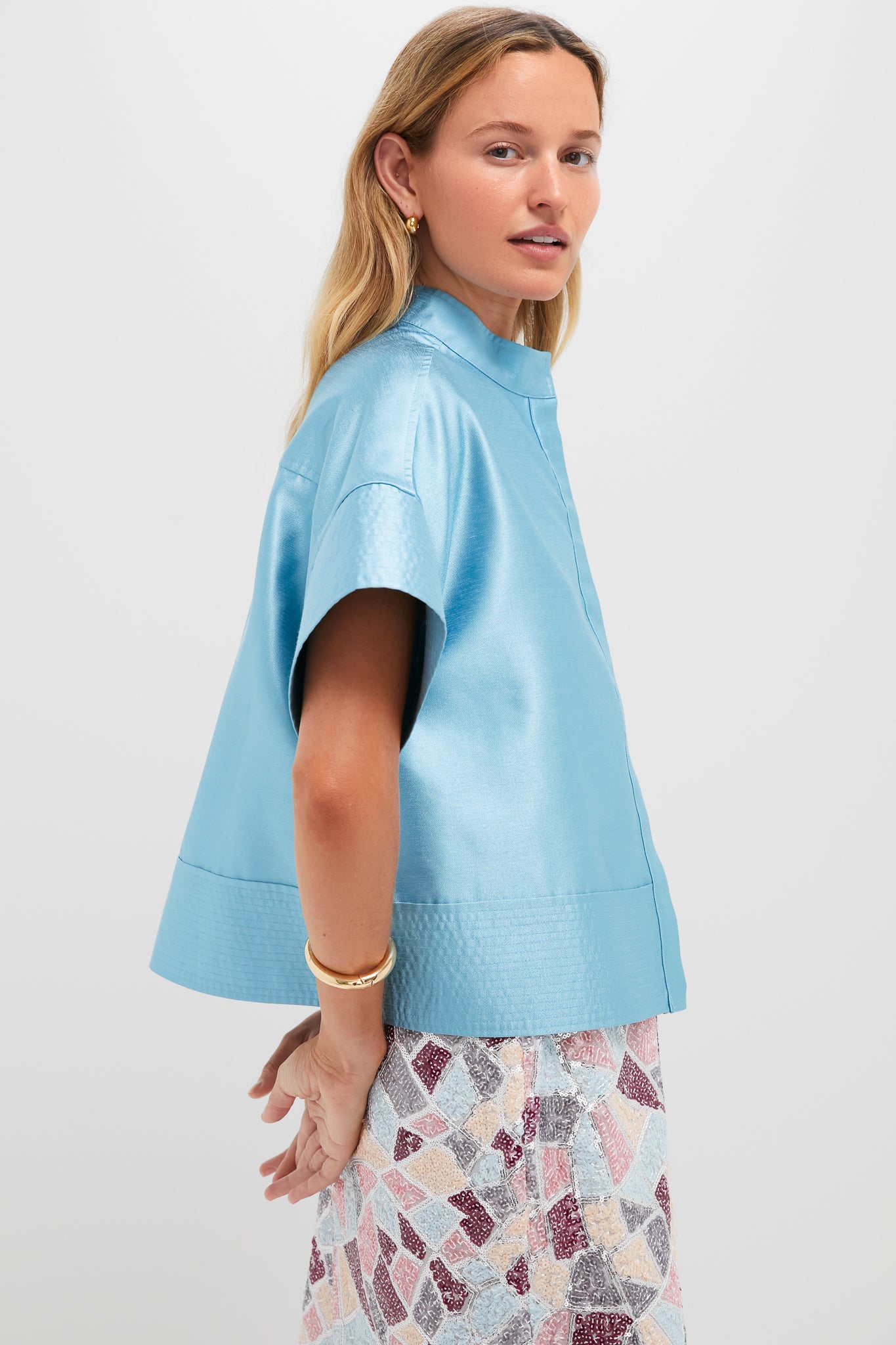 Robin's Egg Blue Trapunto Stitch Sofia Shirt