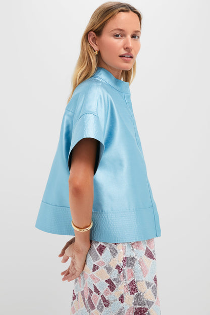 Robin's Egg Blue Trapunto Stitch Sofia Shirt