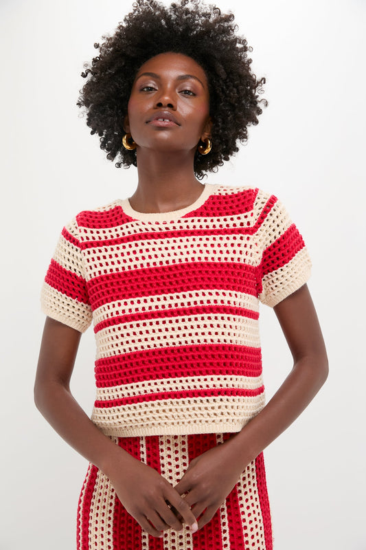 Burnt Red & Beige Striped Knit Ren Top