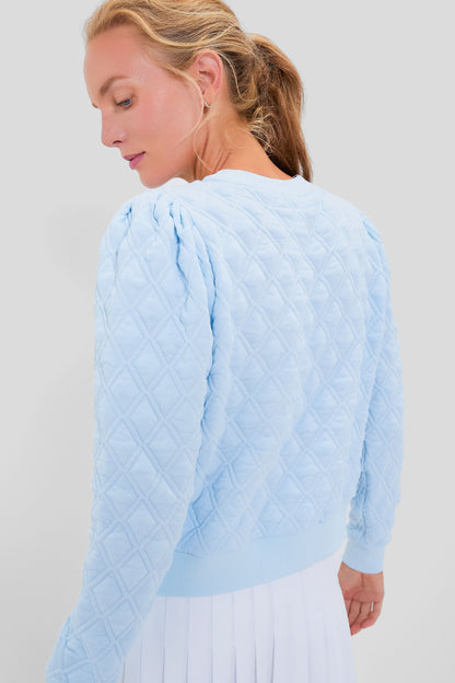 Light Blue Puff Sleeve Quilted Stretch Campbell Pullover
