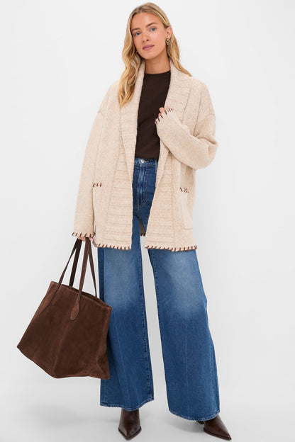 Sandstone Heather and Brown Blanket Stitch Harrow Cardigan