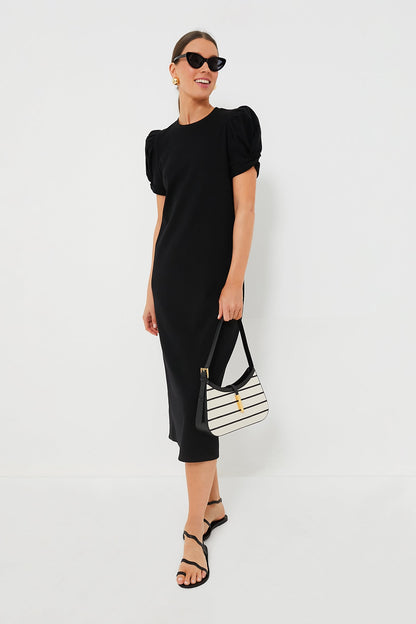 Black Short Sleeve Vesty Midi Dress