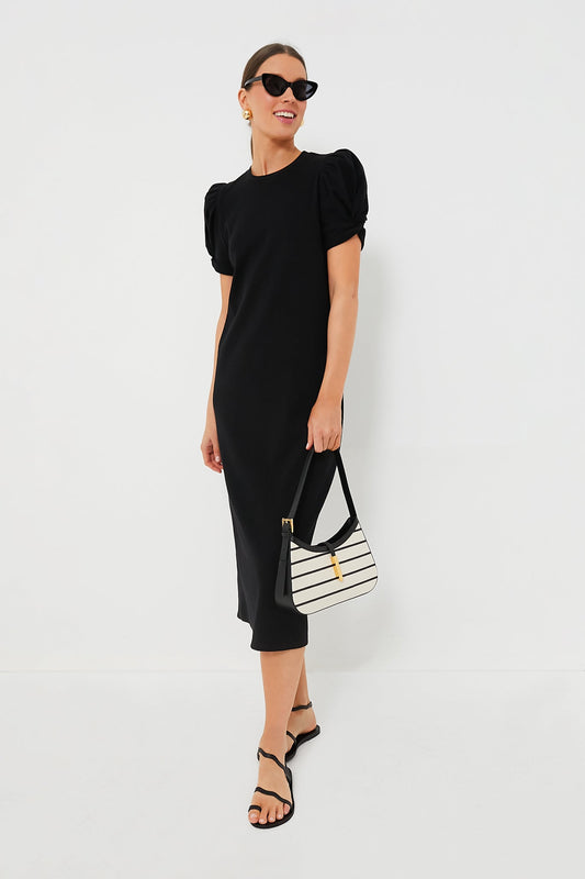 Black Short Sleeve Vesty Midi Dress