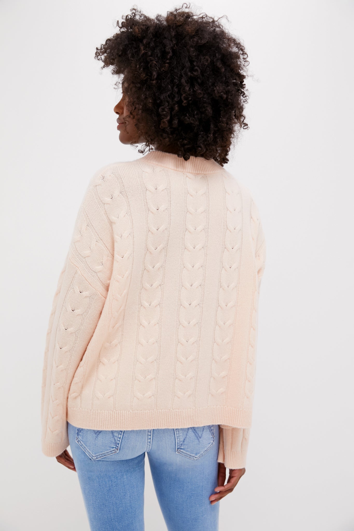 Soft Pink Cashmere Eloise Cable Knit Sweater