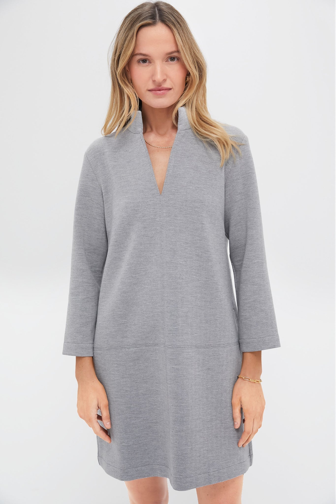 Gray Herringbone Clifton Dress
