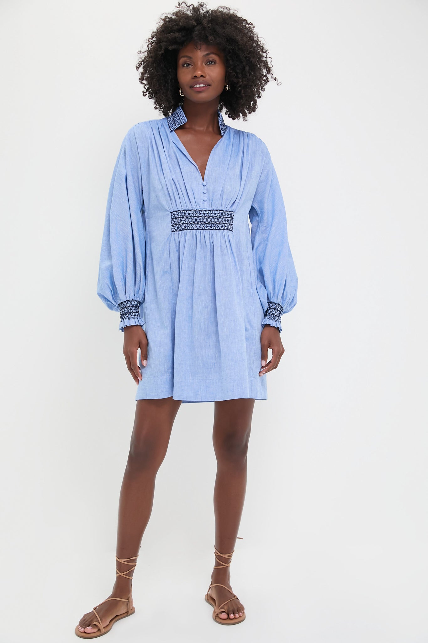 Chambray Embroidered Aubury Dress