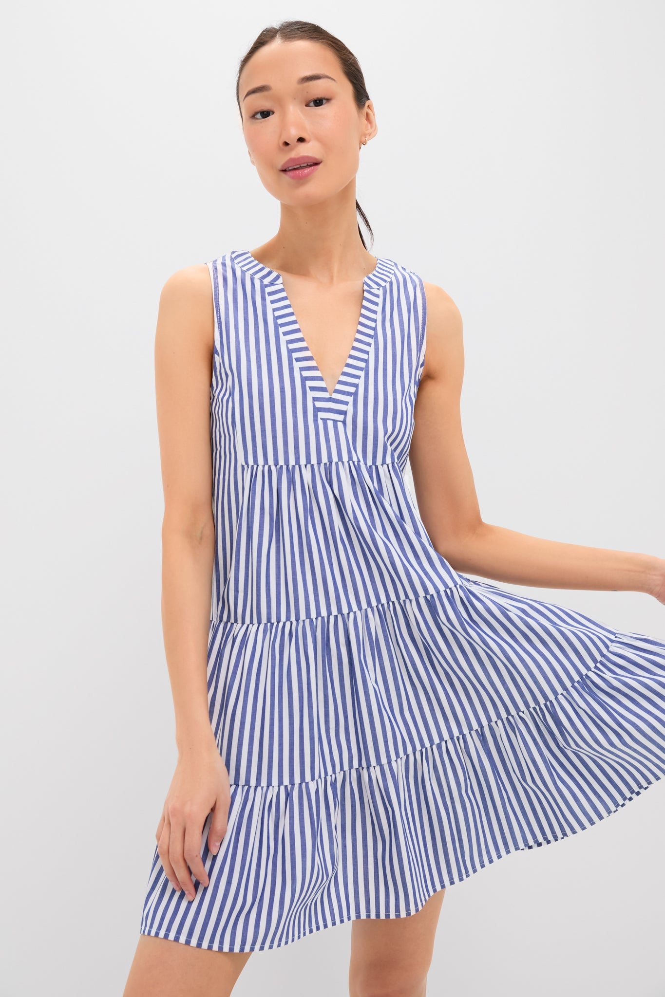 Blue and White Stripe Sleeveless Cotton Poplin Kenzo Dress