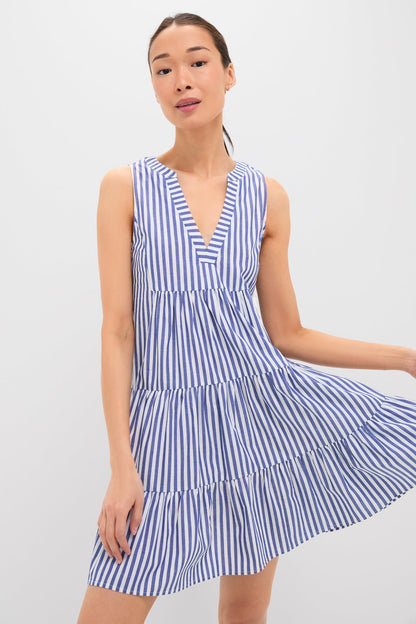 Blue and White Stripe Sleeveless Cotton Poplin Kenzo Dress