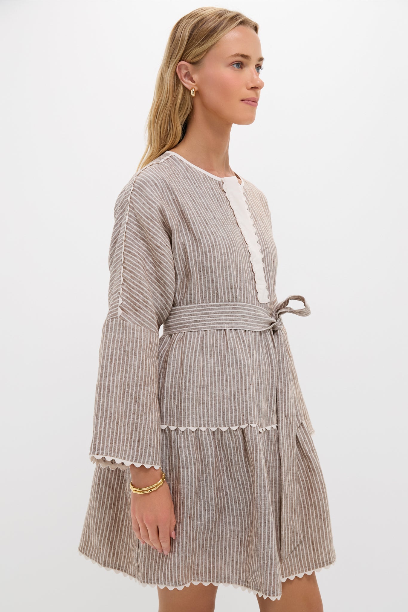 Brown Stripe Linen Tobi Mini Dress