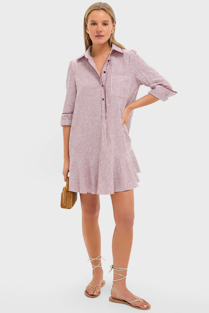 Red Stripe Linen Whipstitch Callahan Dress