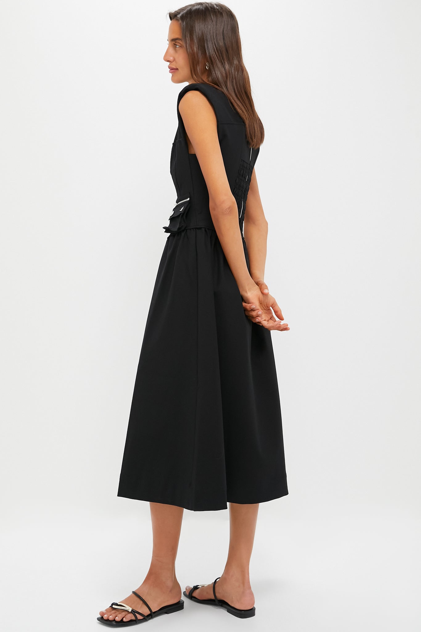 Black Heavy Cotton Tailoring Corset Midi Dress