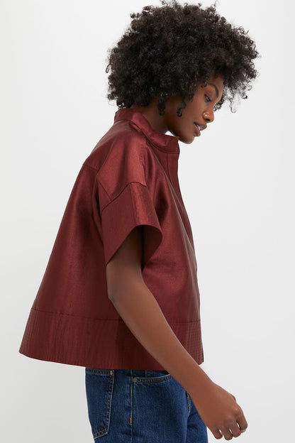 Oxblood Dupioni Trapunto Stitch Sofia Shirt