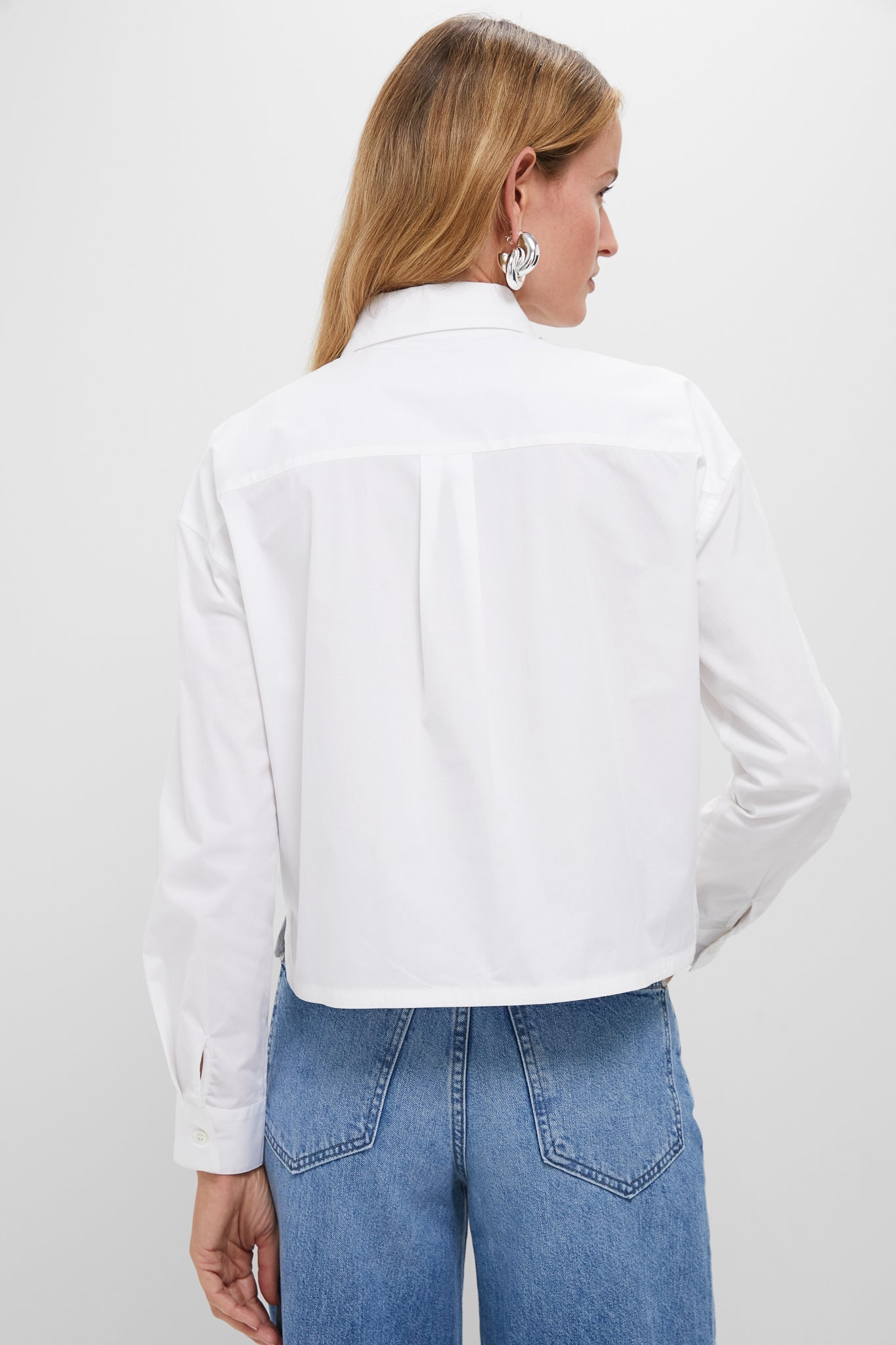 White Embellished Cropped Jasper Button Down