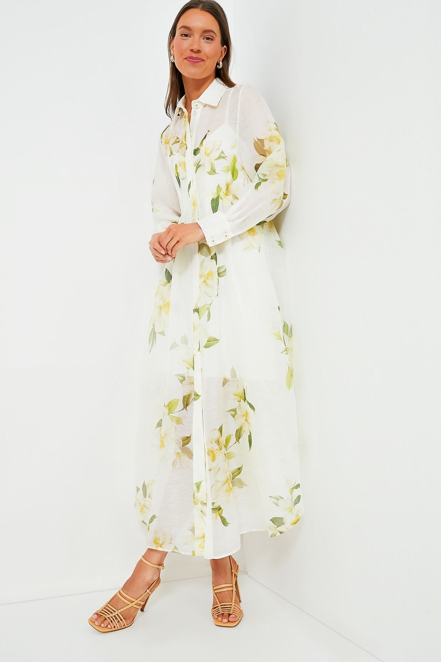 Ivory Magnolia Harmony Draped Shirt Dress