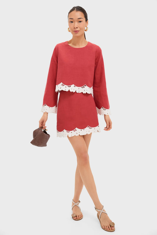 Red Eyelet Trim Cotton Linen Maxine Top