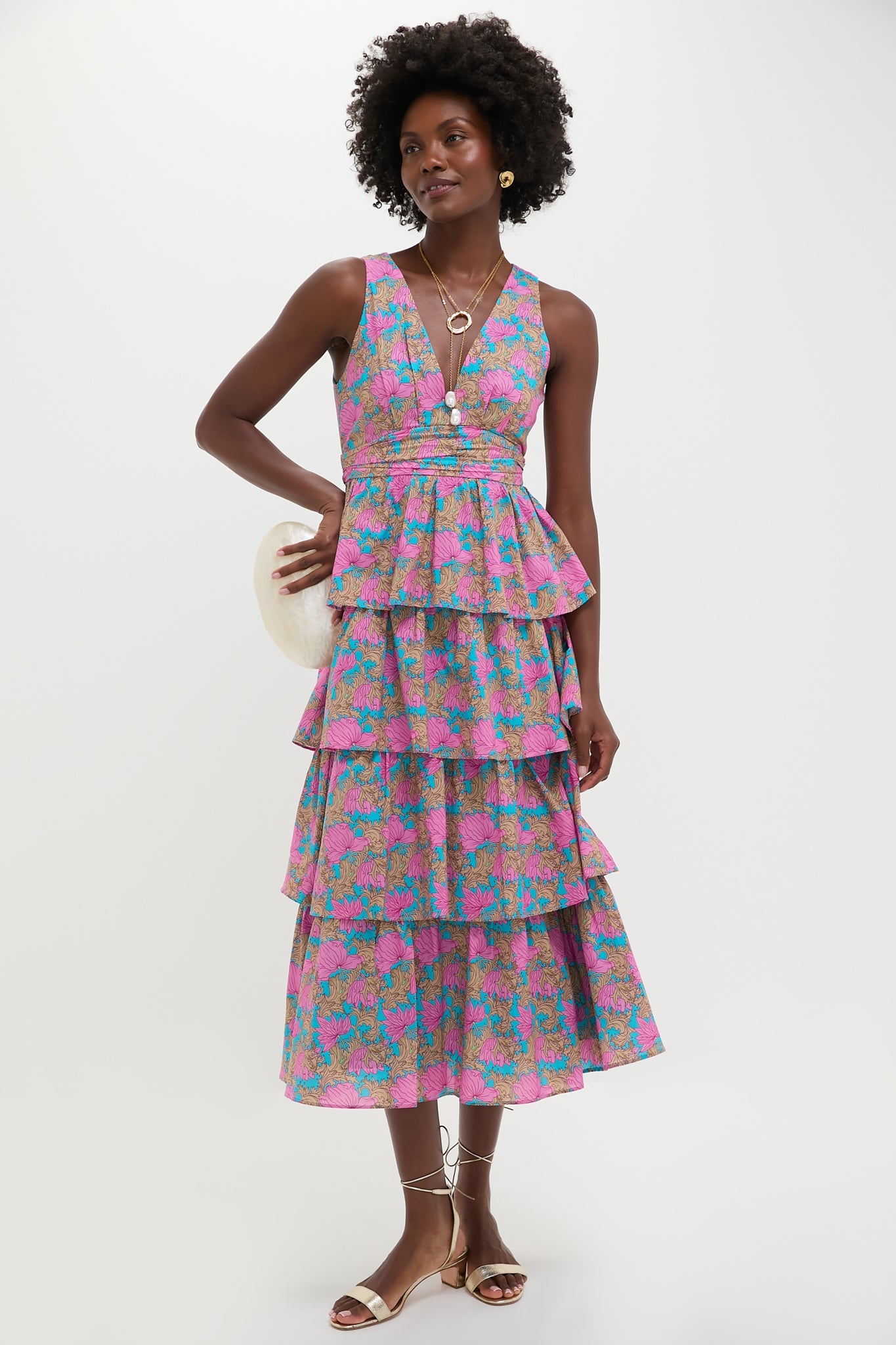 Brilliant Pink Floral Bonnie Midi Dress