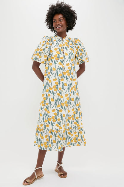 Yellow Amaryllis Floral Mimi Midi Dress
