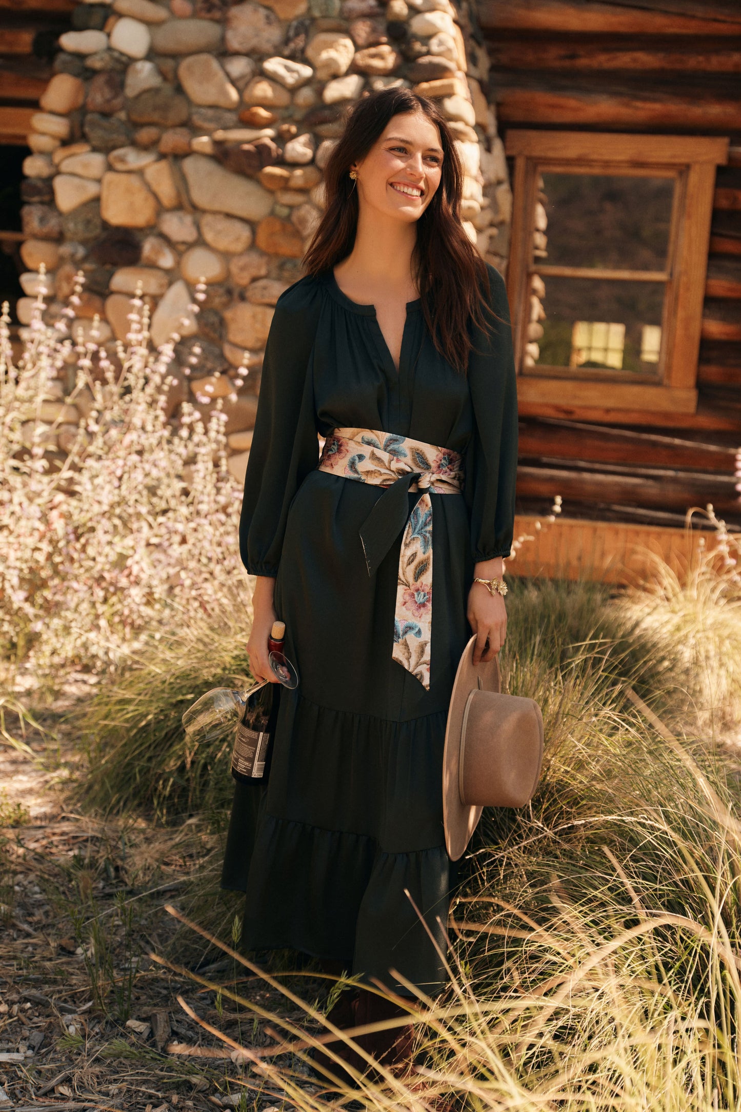 Dark Green Hammered Satin Lyles Dress
