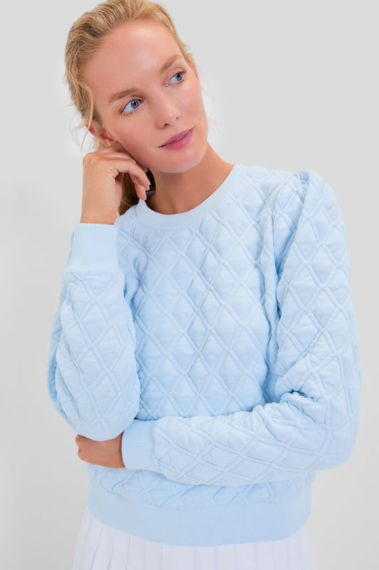 Light Blue Puff Sleeve Quilted Stretch Campbell Pullover
