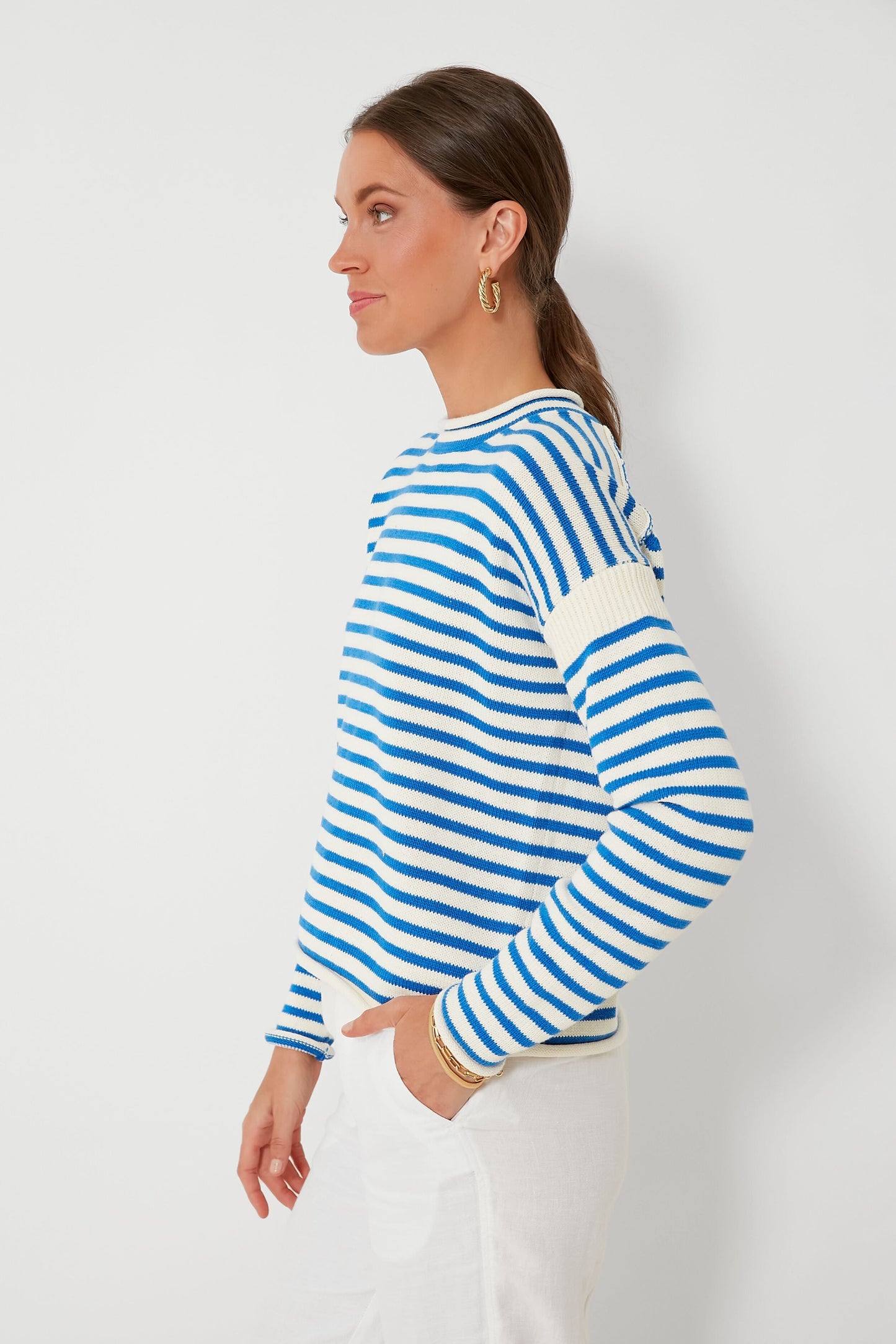 Ultramarine and Ivory Mariner Roll Neck