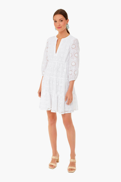 White Eyelet Long Sleeve Tunic Dress
