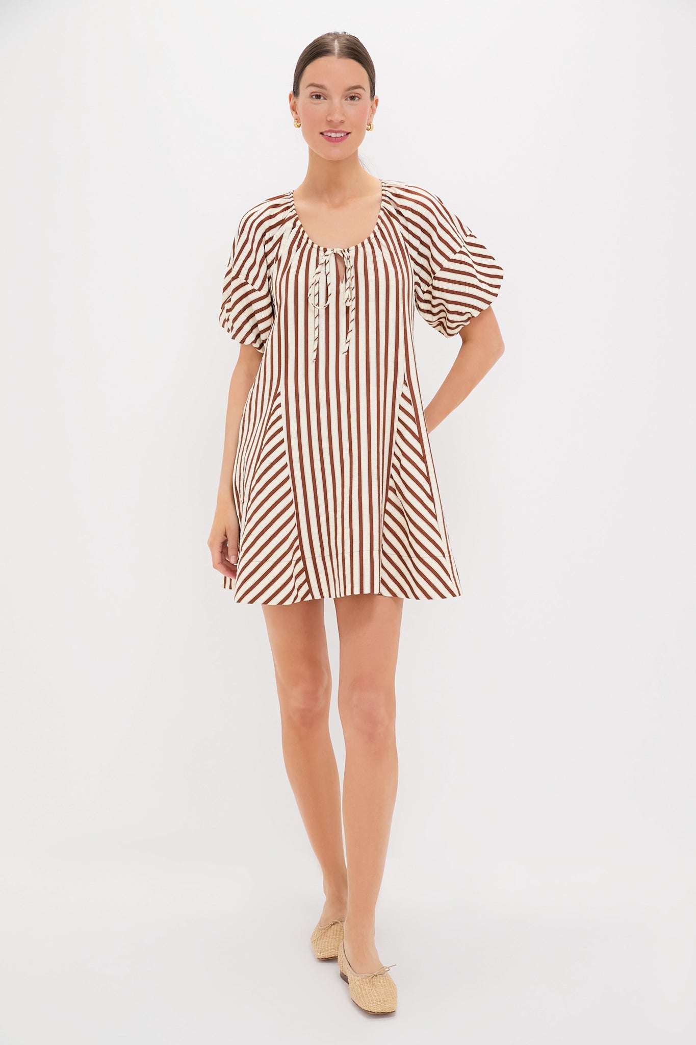 Ivory and Cinnamon Sierra Stripe Easy Shift Dress