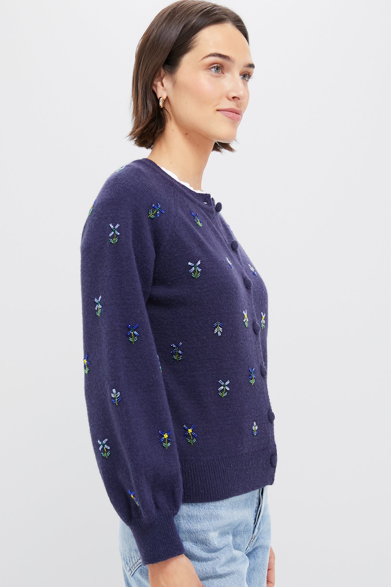 Blue Floral Embellishment Navy Elsie Cardigan